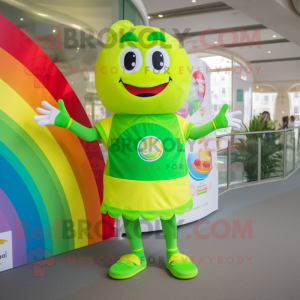 Lime Green Rainbow mascot costume character dressed with a One-Piece Swimsuit and Anklets
