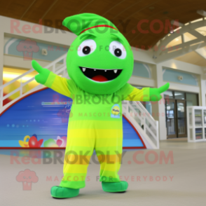 Lime Green Rainbow mascot costume character dressed with a One-Piece Swimsuit and Anklets
