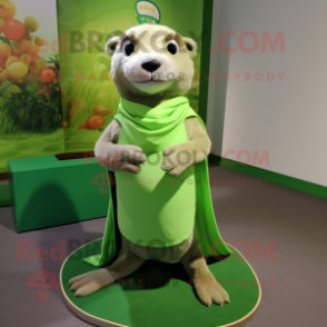 Lime Green Otter mascot costume character dressed with a Tank Top and Shawl pins