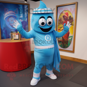 Sky Blue Fajitas mascot costume character dressed with a Joggers and Rings