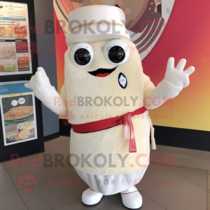 Cream Sushi mascot costume character dressed with a Henley Tee and Earrings