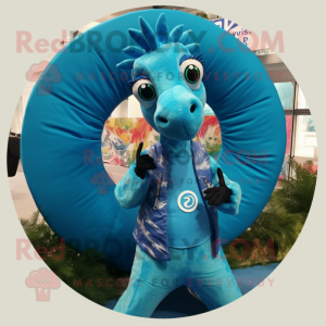 Cyan Sea Horse mascotte...