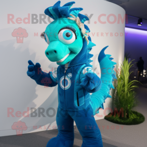 Cyan Sea Horse maskot...