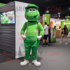 Green Green Beer mascot costume character dressed with a Joggers and Suspenders