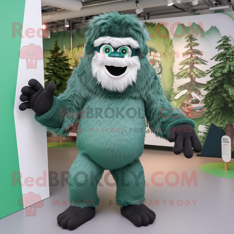 Forest Green Yeti mascot costume character dressed with a Leggings and Hats