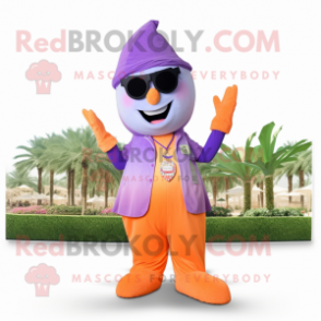 Lavender Apricot mascot costume character dressed with a Bermuda Shorts and Gloves