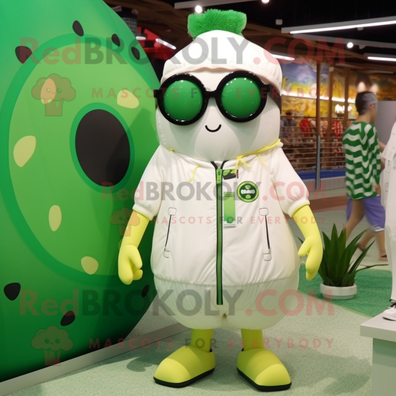 Cream Cucumber mascot costume character dressed with a Swimwear and Eyeglasses