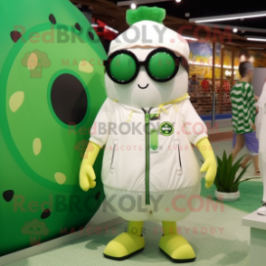 Cream Cucumber mascot costume character dressed with a Swimwear and Eyeglasses