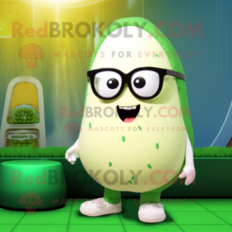 Cream Cucumber mascot costume character dressed with a Swimwear and Eyeglasses