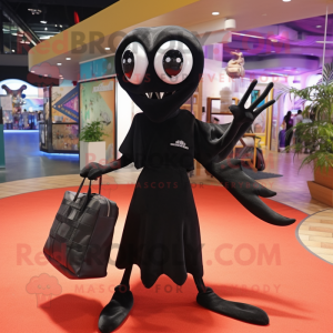 Black Squid mascot costume character dressed with a V-Neck Tee and Handbags