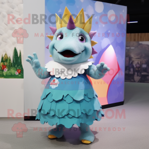 nan Stegosaurus mascot costume character dressed with a Midi Dress and Caps