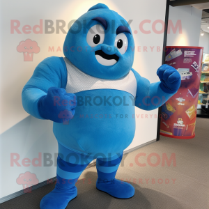 Blue Strongman maskot drakt...