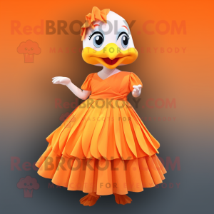 Orange Dove mascot costume character dressed with a Pleated Skirt and Wraps