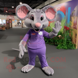 Lavender Rat mascot costume character dressed with a Jeggings and Headbands