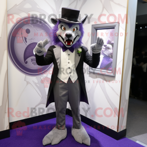 Lavender Werewolf mascot costume character dressed with a Tuxedo and Pocket squares