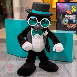 Teal Heart mascot costume character dressed with a Tuxedo and Sunglasses