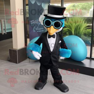 Teal Heart mascot costume character dressed with a Tuxedo and Sunglasses