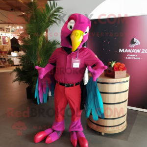 Magenta Macaw maskot kostym...