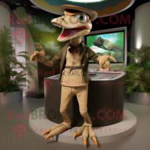 Tan Dimorphodon mascot costume character dressed with a Suit and Rings