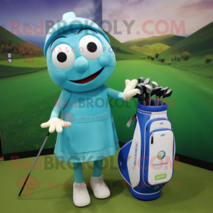 Cyan Golf Bag mascot costume character dressed with a A-Line Skirt and Anklets