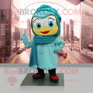 Teal Dim Sum mascot costume character dressed with a Jeggings and Scarf clips