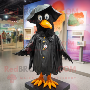 Black Blackbird mascot costume character dressed with a Raincoat and Necklaces