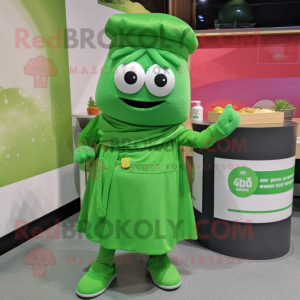 Green Miso Soup mascot costume character dressed with a Blouse and Shoe laces