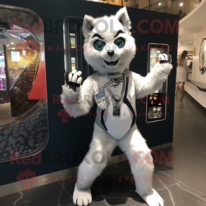 Silver Lynx mascot costume character dressed with a Bodysuit and Keychains