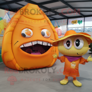 Orange Tacos mascot costume character dressed with a Playsuit and Keychains