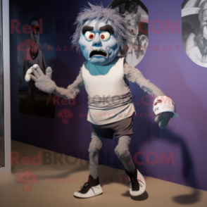 Gray Undead mascot costume character dressed with a Running Shorts and Belts