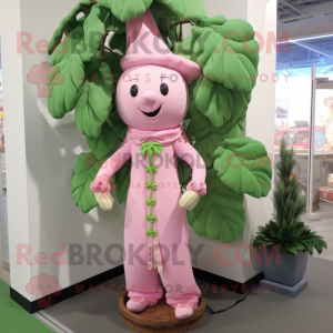 Pink Beanstalk mascot costume character dressed with a Dress and Tie pins