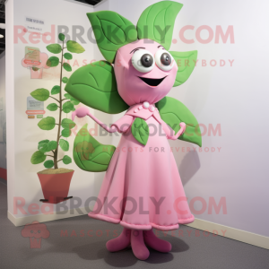 Pink Beanstalk mascot costume character dressed with a Dress and Tie pins