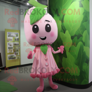 Pink Beanstalk mascot costume character dressed with a Dress and Ties
