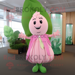 Pink Beanstalk mascot costume character dressed with a Dress and Ties