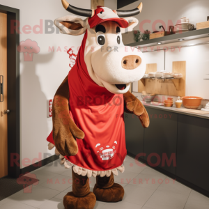 Red Beef Stroganoff mascot costume character dressed with a Dress and Scarves