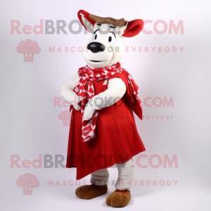 Red Beef Stroganoff mascot costume character dressed with a Dress and Scarves