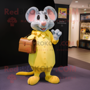 Lemon Yellow Ratatouille mascot costume character dressed with a Dress and Briefcases