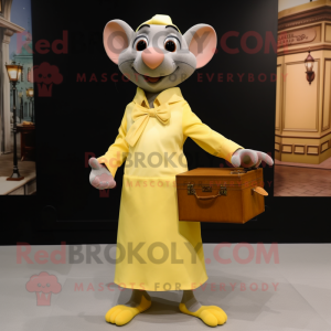 Lemon Yellow Ratatouille mascot costume character dressed with a Dress and Briefcases