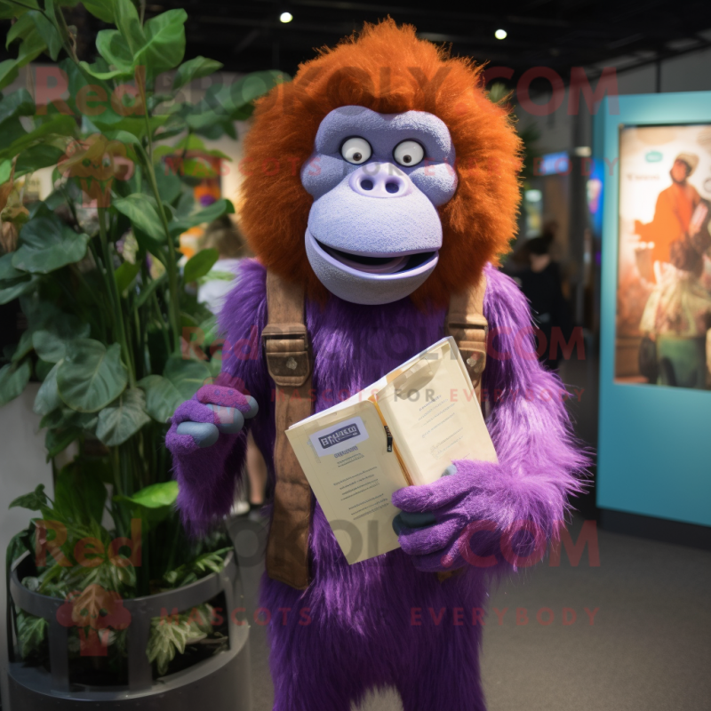 Lavender Orangutan mascot costume character dressed with a Dress Shirt and Headbands