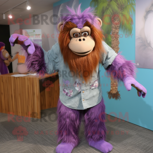 Lavender Orangutan mascot costume character dressed with a Dress Shirt and Headbands