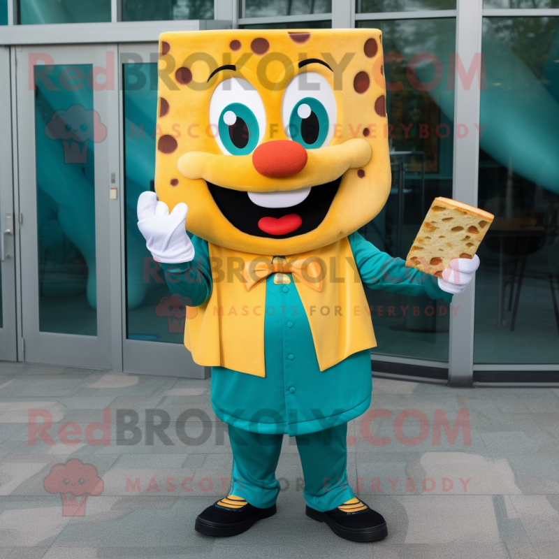 Teal Grilled Cheese Sandwich mascot costume character dressed with a Long Sleeve Tee and Cufflinks