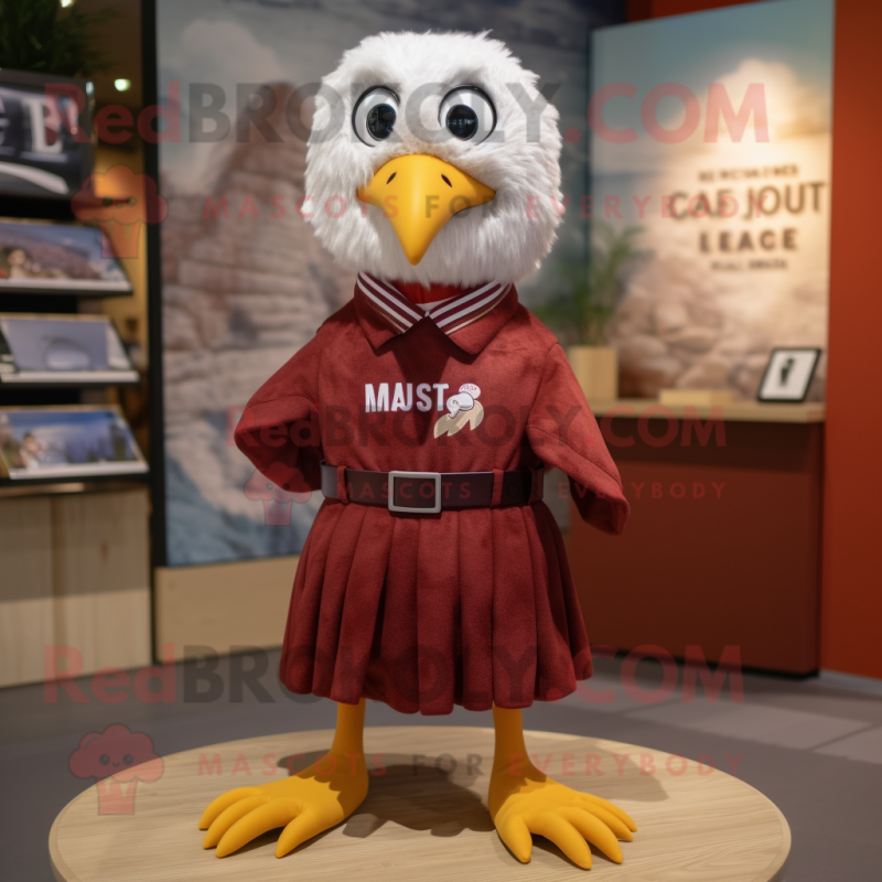 Maroon Gull mascot costume character dressed with a Mini Skirt and Pocket squares