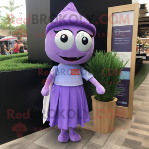 Lavender Pho mascot costume character dressed with a Mini Skirt and Pocket squares