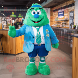 Blue Green Beer mascot costume character dressed with a Poplin Shirt and Shoe laces