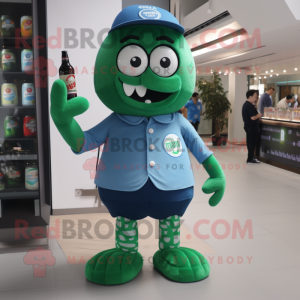 Blue Green Beer mascot costume character dressed with a Poplin Shirt and Shoe laces