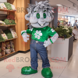 Silver Bunch Of Shamrocks mascot costume character dressed with a Boyfriend Jeans and Clutch bags