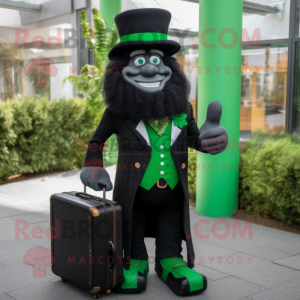 Black Leprechaun mascot costume character dressed with a Dress and Briefcases