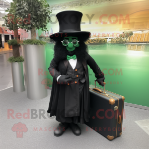 Black Leprechaun mascot costume character dressed with a Dress and Briefcases