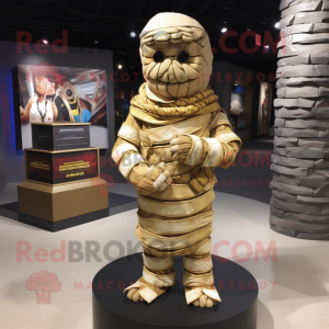 Gold Mummy mascot costume character dressed with a Flannel Shirt and Bracelets