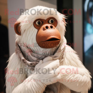 White Orangutan mascot costume character dressed with a Bodysuit and Scarves